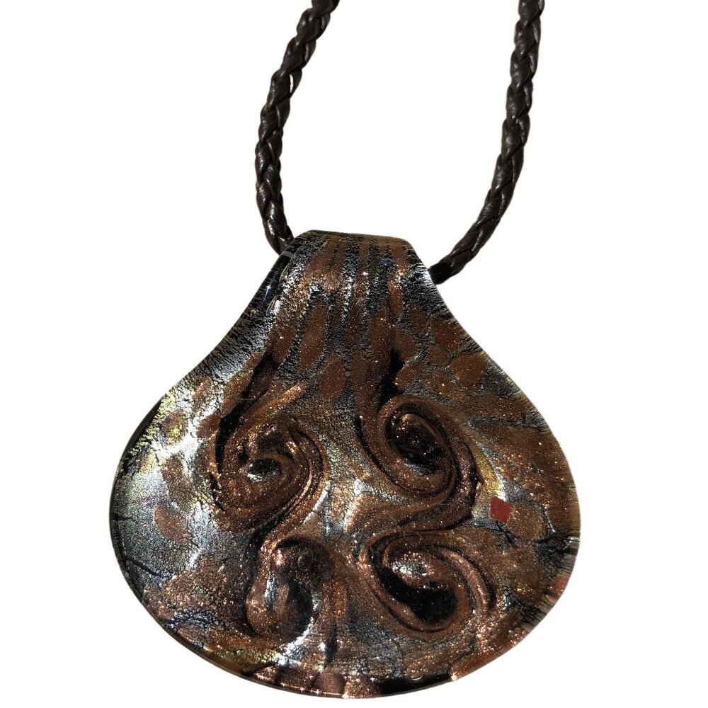 Artisan Hand blown glass pendant Necklace Vintage 2.5" x 2" Murano style